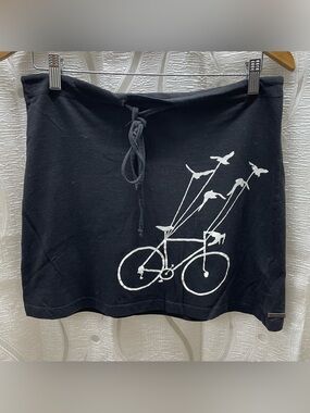 Black Graphic Bicycle & Birds Drawstring Skirt